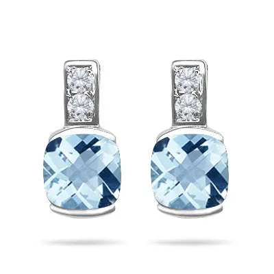 0.08 Cts Diamond & 1.83 Cts Aquamarine Earrings in 14K White Gold
