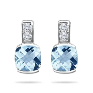 0.08 Cts Diamond & 1.83 Cts Aquamarine Earrings in 14K White Gold