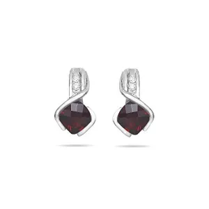 0.10 Cts Diamond & 1.40 Cts Garnet Earrings in 14K White Gold