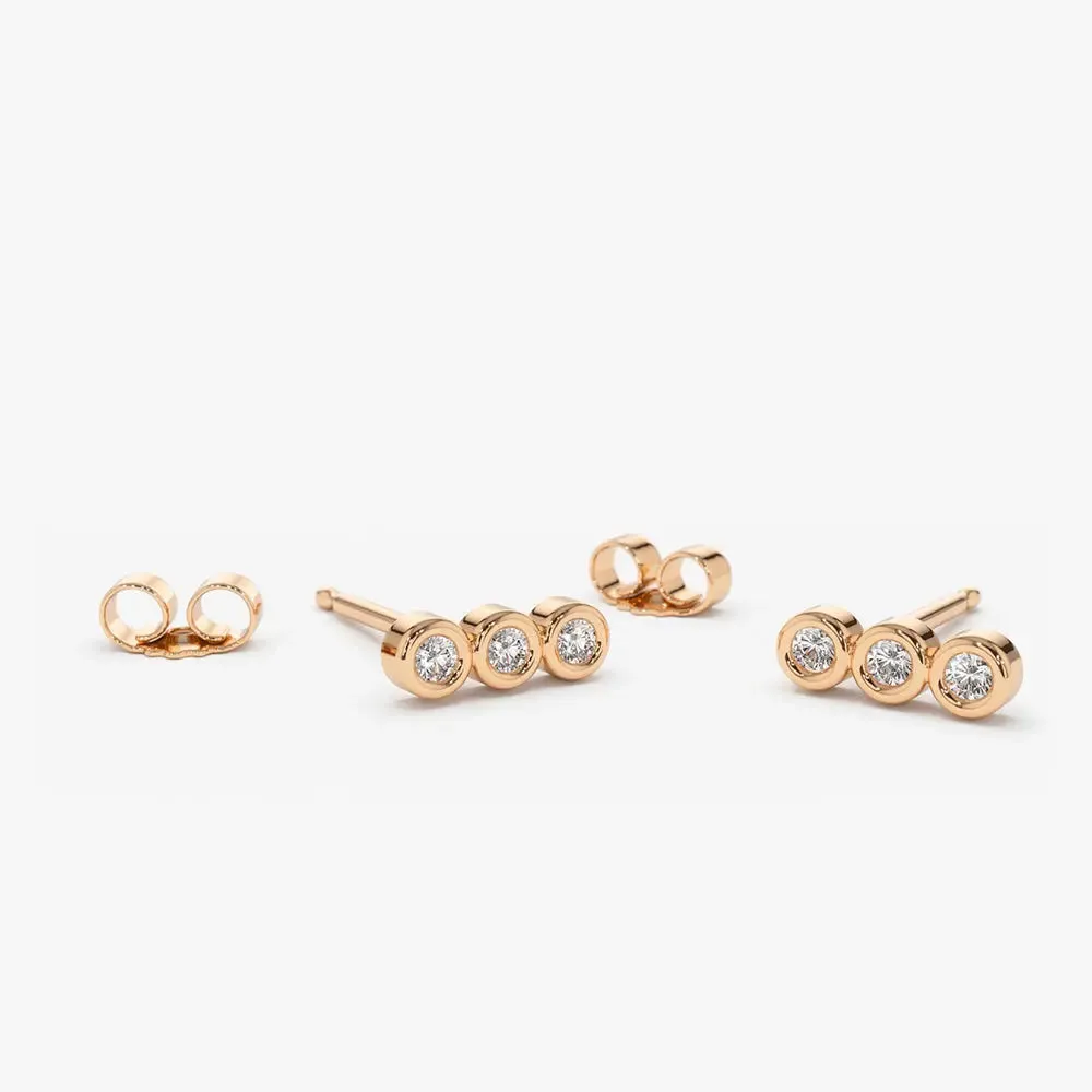 0.20CTW Three Stone Bezel Diamond Earrings
