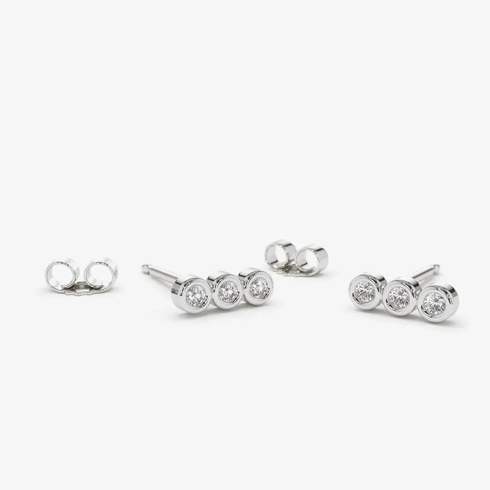 0.20CTW Three Stone Bezel Diamond Earrings