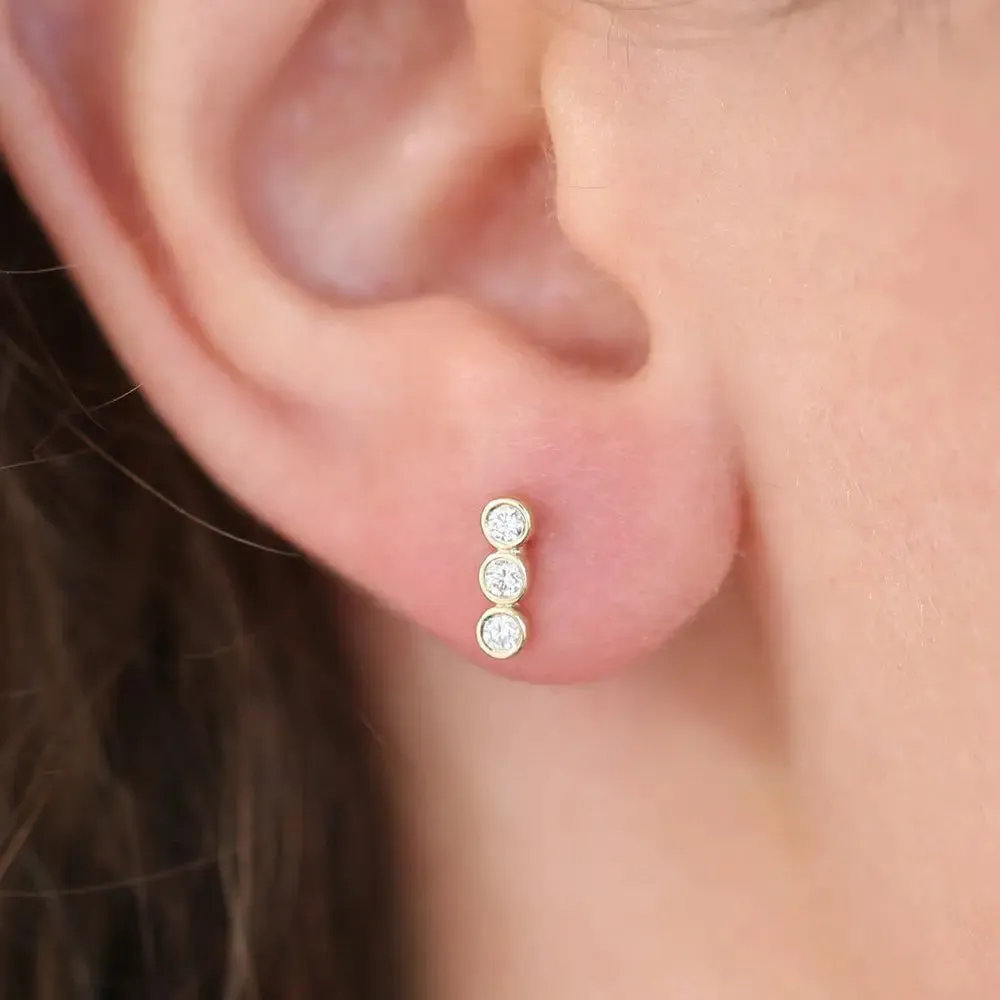 0.20CTW Three Stone Bezel Diamond Earrings