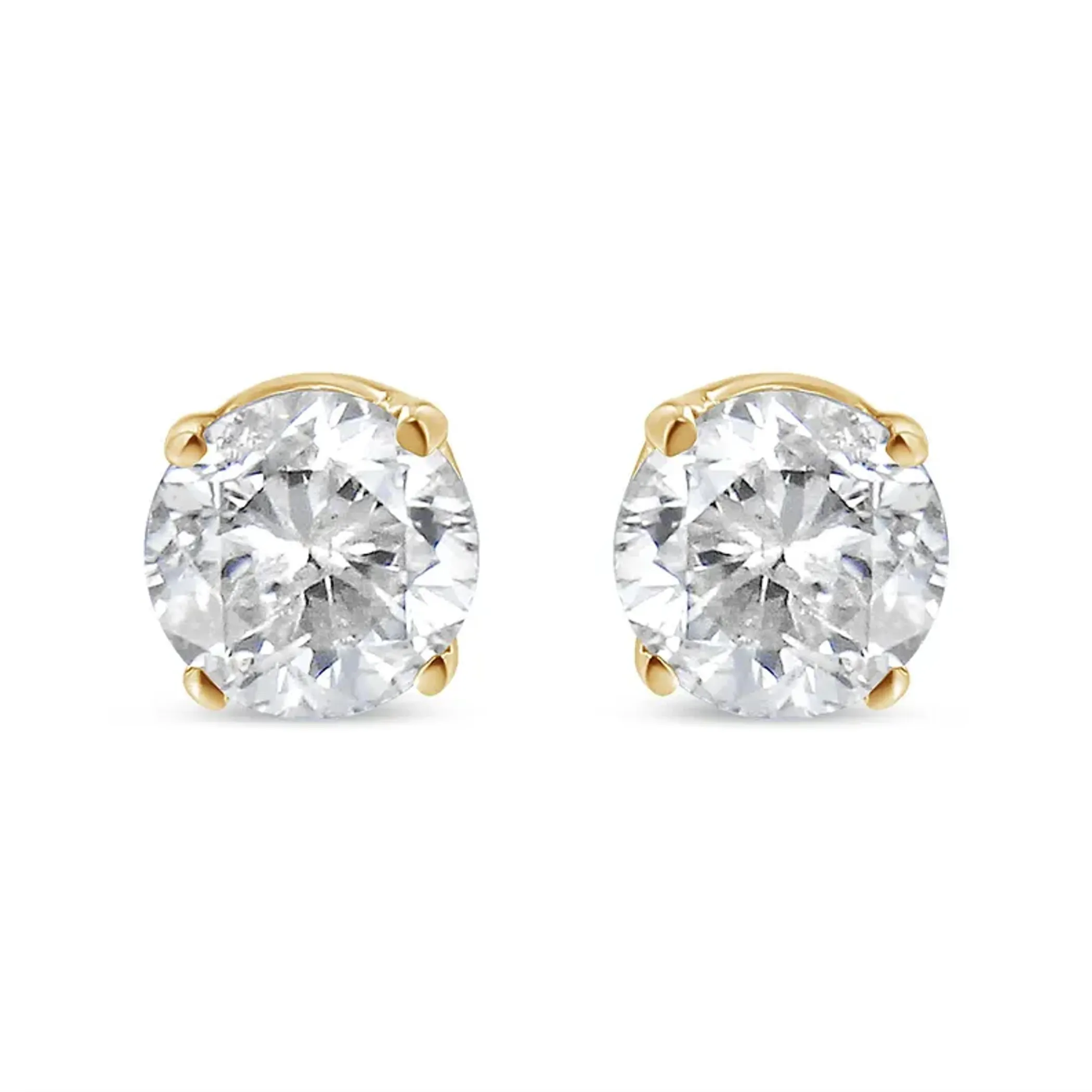 10K Yellow Gold over .925 Sterling Silver 3/4 Cttw Round Brilliant-Cut Diamond Classic 4-Prong Stud Earrings (K-L Color, I2-I3 Clarity)