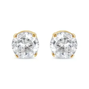 10K Yellow Gold over .925 Sterling Silver 3/4 Cttw Round Brilliant-Cut Diamond Classic 4-Prong Stud Earrings (K-L Color, I2-I3 Clarity)