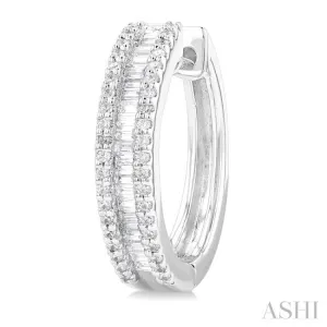 1/2 ctw Baguette and Round Cut Diamond Fashion Hoop Earring in 14K White Gold