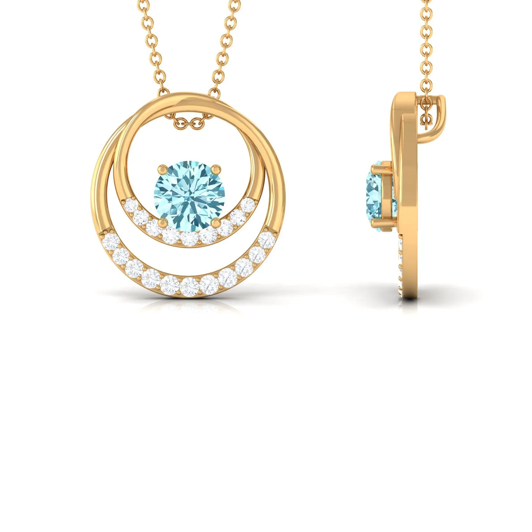 1.25 CT Aquamarine and Diamond Circle Pendant Necklace