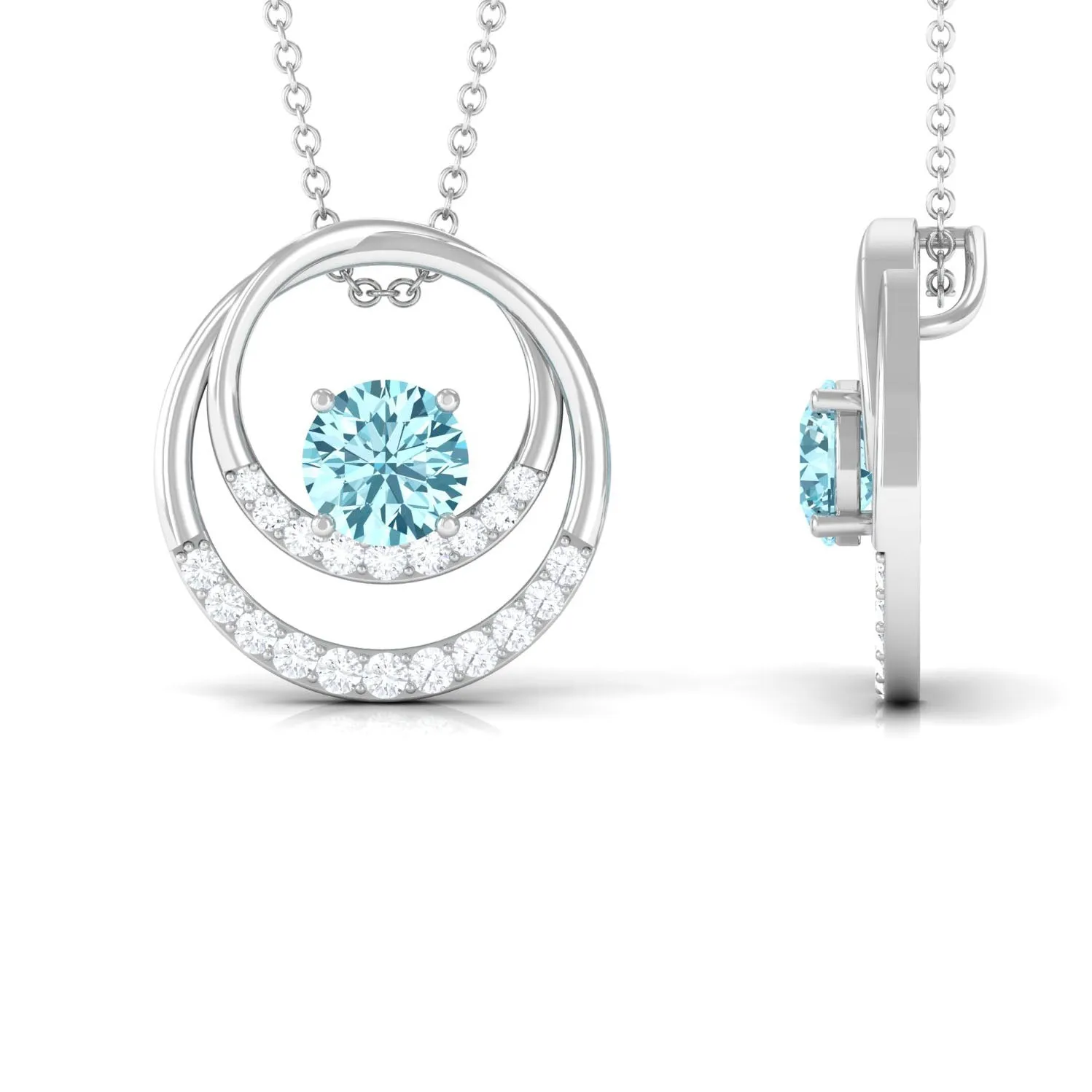 1.25 CT Aquamarine and Diamond Circle Pendant Necklace