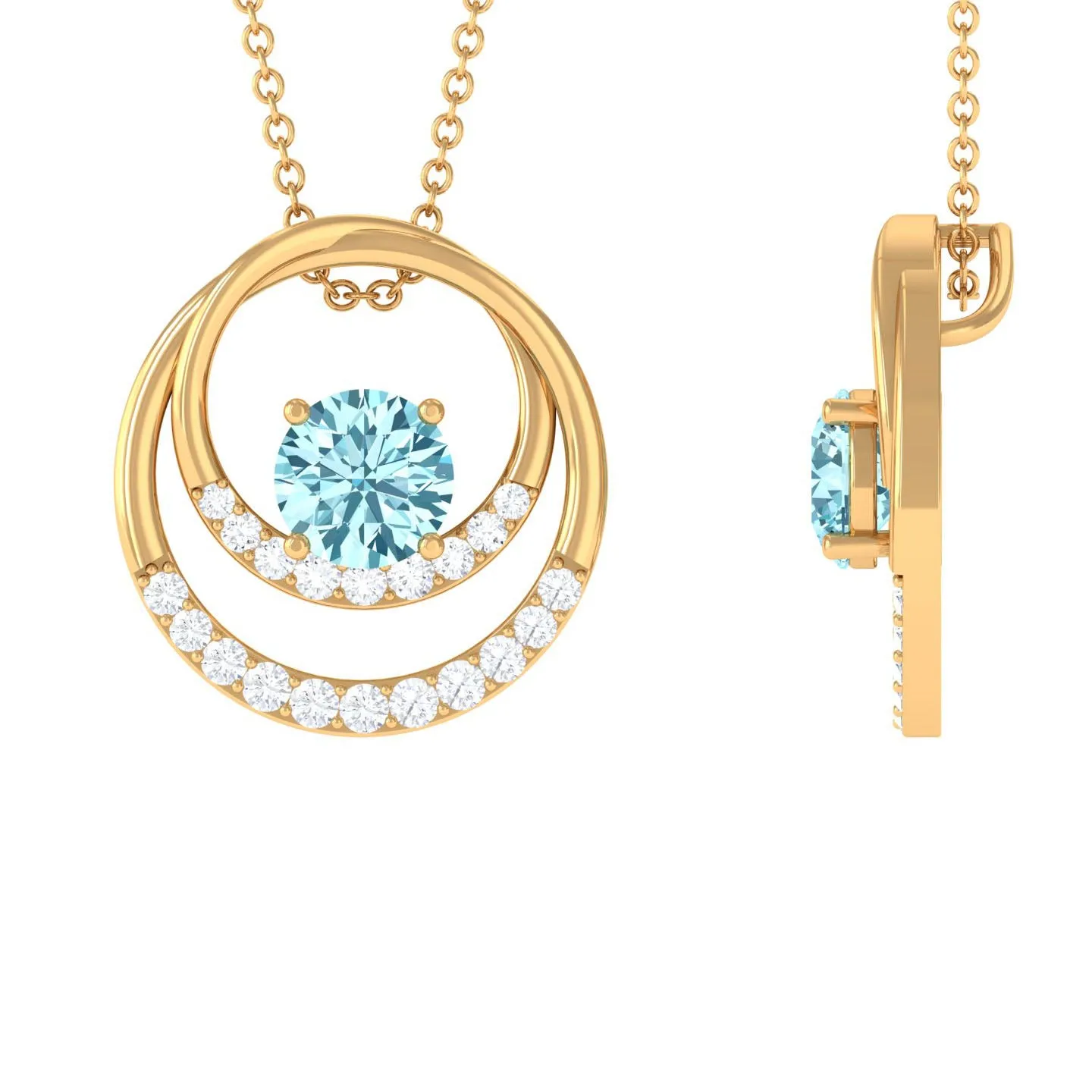 1.25 CT Aquamarine and Diamond Circle Pendant Necklace