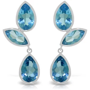 13 Carat 14K Solid White Gold Esacapades Blue Topaz Earrings