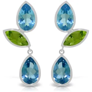 13.6 Carat 14K Solid Yellow Gold Unconventional Blue Topaz Peridot Earrings