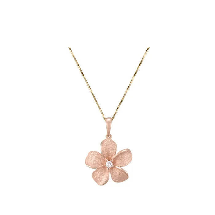 14k 13mm Plumeria Pendant with 0.03 carats diamond