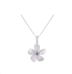 14k 15mm Plumeria Pendant with Blue Diamond