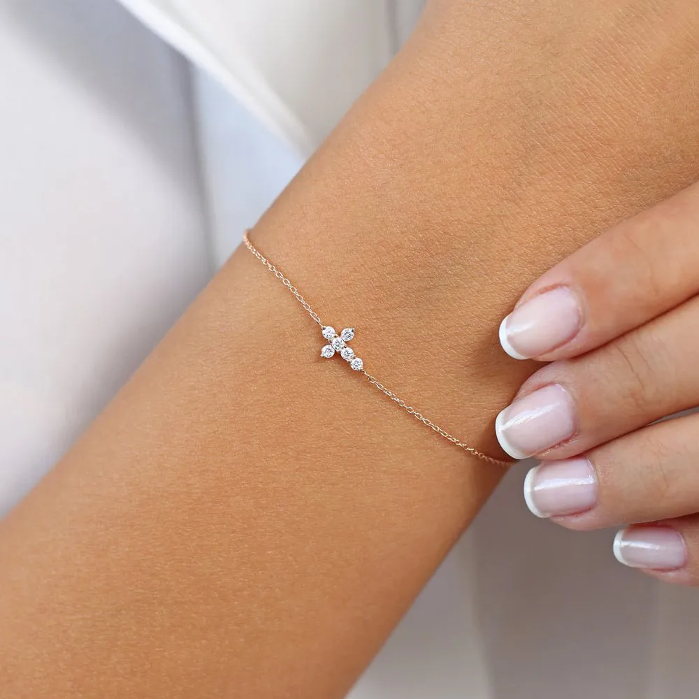 14K Gold Diamond Cross Bracelet