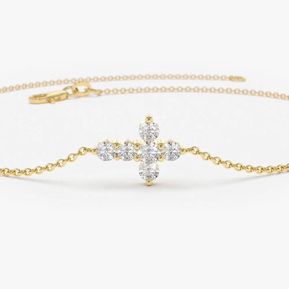 14K Gold Diamond Cross Bracelet