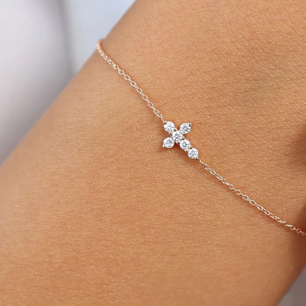 14K Gold Diamond Cross Bracelet