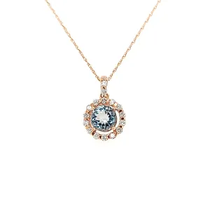 14k Rose Gold Aquamarine Necklace (I6808)