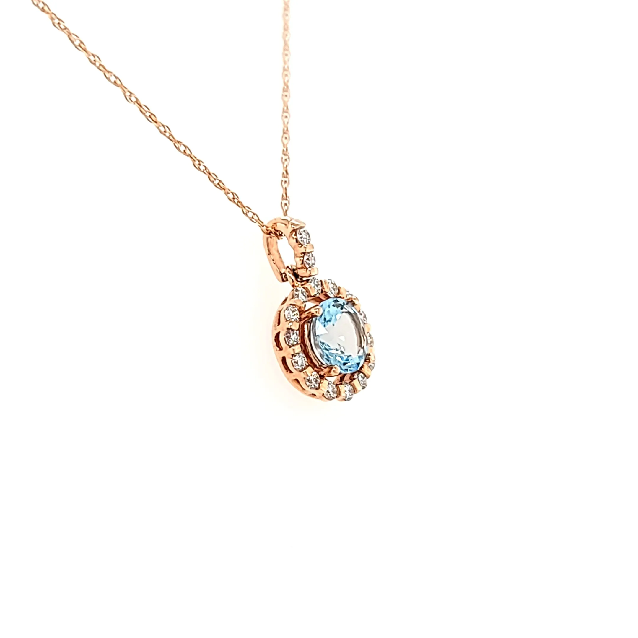 14k Rose Gold Aquamarine Necklace (I6808)