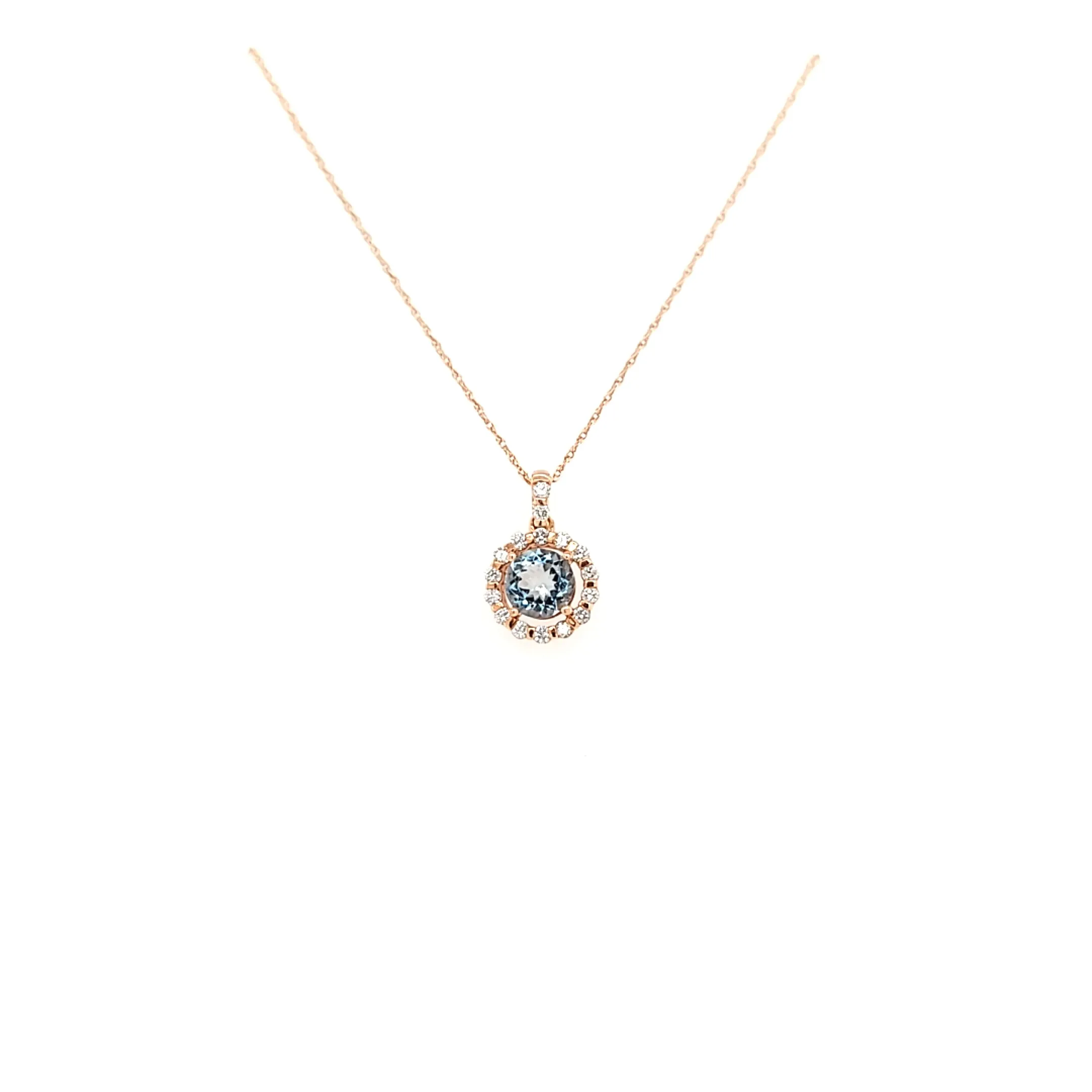 14k Rose Gold Aquamarine Necklace (I6808)