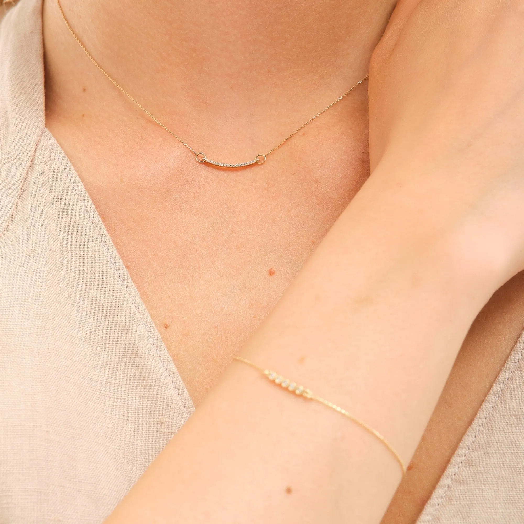 14K Solid Gold Celebration Diamond Bar Necklace