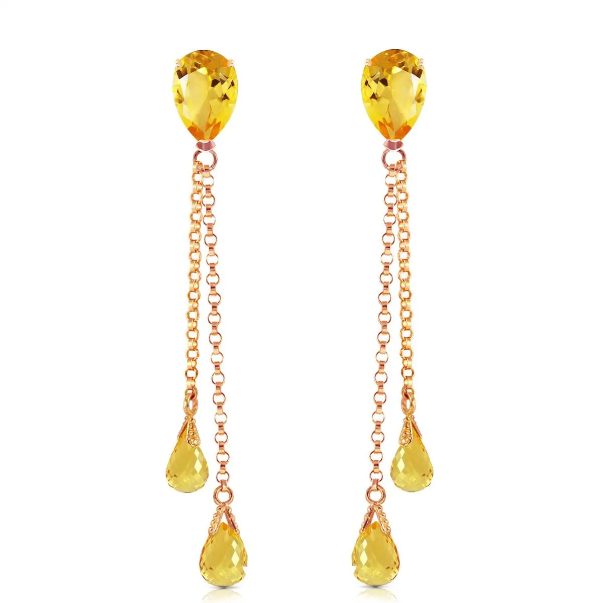 14K Solid Rose Gold Chandelier Royal Citrine Earrings