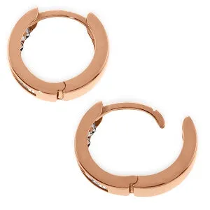 14K Solid Rose Gold Hoop Huggie Earrings w/ White Topaz