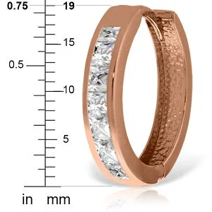 14K Solid Rose Gold Hoop Huggie Earrings w/ White Topaz