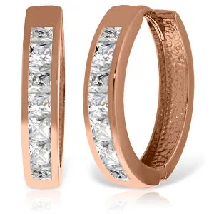 14K Solid Rose Gold Hoop Huggie Earrings w/ White Topaz