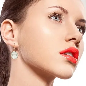 14K Solid Rose Gold Leverback Earrings Round White Topaz Jewelry