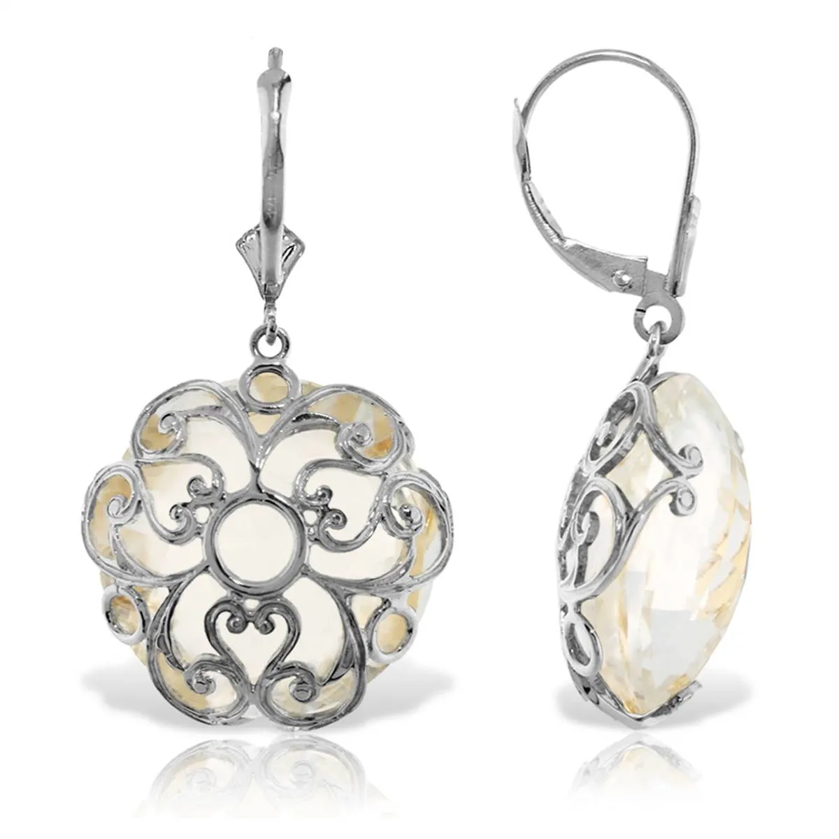 14K Solid White Gold Leverback Earrings Round White Topaz Jewelry