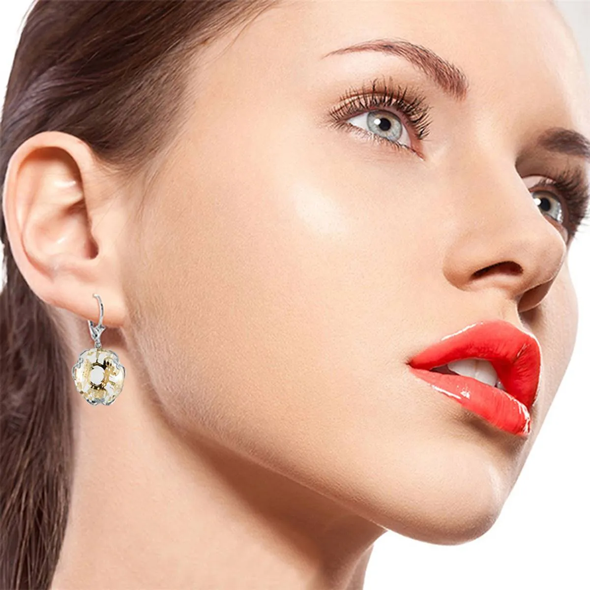 14K Solid White Gold Leverback Earrings Round White Topaz Jewelry