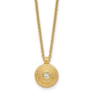 14K Textured Round Gold Necklace with Diamond