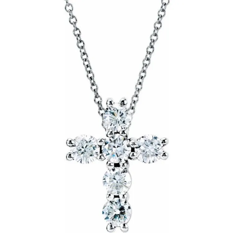 14K White 3/4 CTW Lab-Grown Diamond Cross 18" Necklace