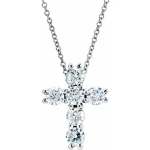 14K White 3/4 CTW Lab-Grown Diamond Cross 18" Necklace