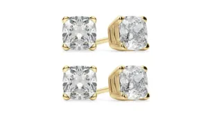 14k Yellow Gold 1Ct Cushion Cut White Sapphire Set Of Two Stud Earrings Plated