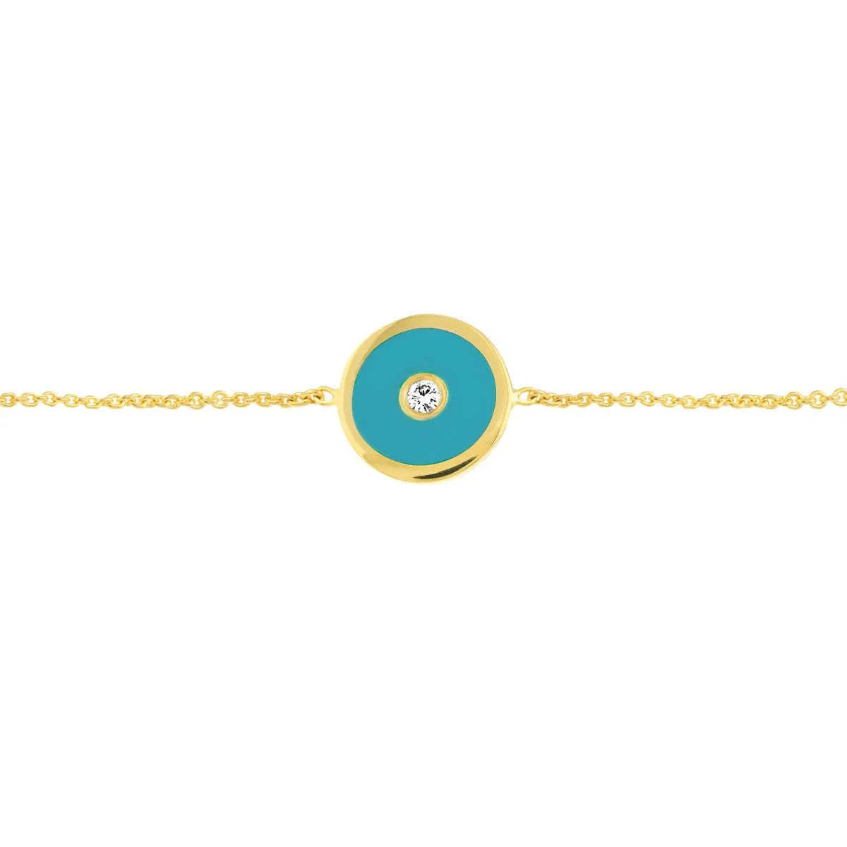 14K Yellow Gold Blue Enamel Round Evil Eye Bolo Bracelet