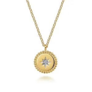 14K Yellow Gold Bujukan Medallion Necklace with Starburst Diamond Center