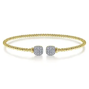 14K Yellow Gold Bujukan Split Cuff Bracelet with Pave Diamond Squares