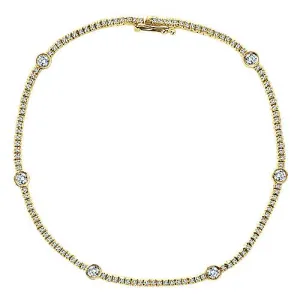 14K Yellow Gold Diamond Tennis Bracelet with Bezel Set Diamonds