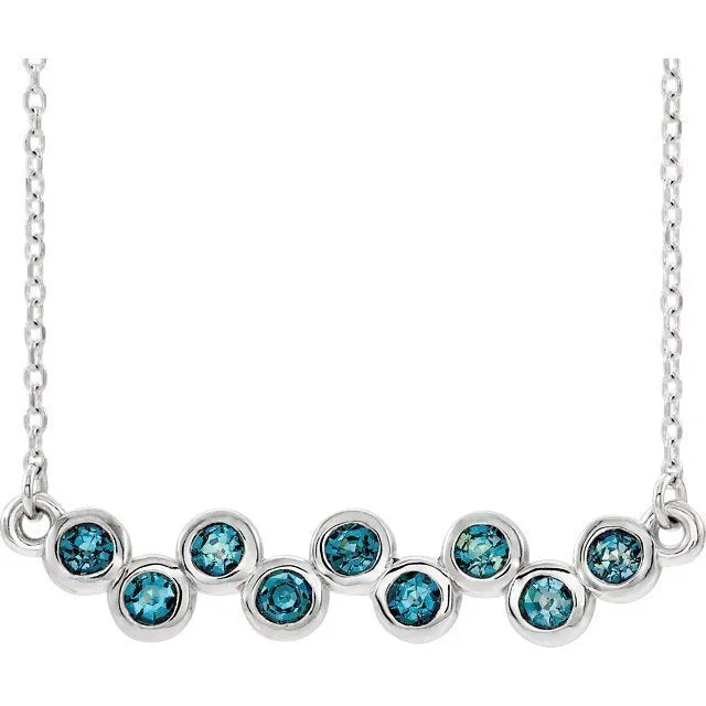 14KT GOLD 1/2 CTW AQUAMARINE BEZEL-SET BAR NECKLACE