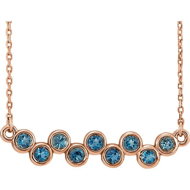 14KT GOLD 1/2 CTW AQUAMARINE BEZEL-SET BAR NECKLACE
