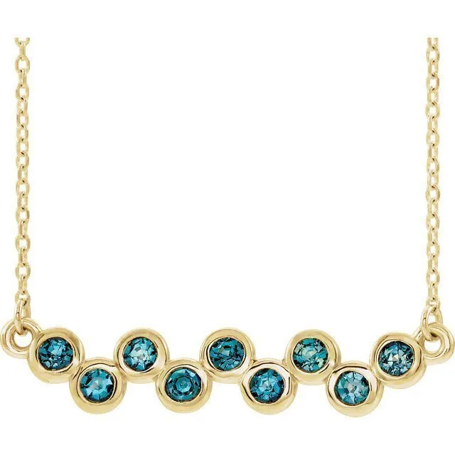14KT GOLD 1/2 CTW AQUAMARINE BEZEL-SET BAR NECKLACE