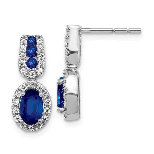 14KT GOLD 1.27 CTW SAPPHIRE & 0.30 CTW DIAMOND HALO DROP EARRINGS