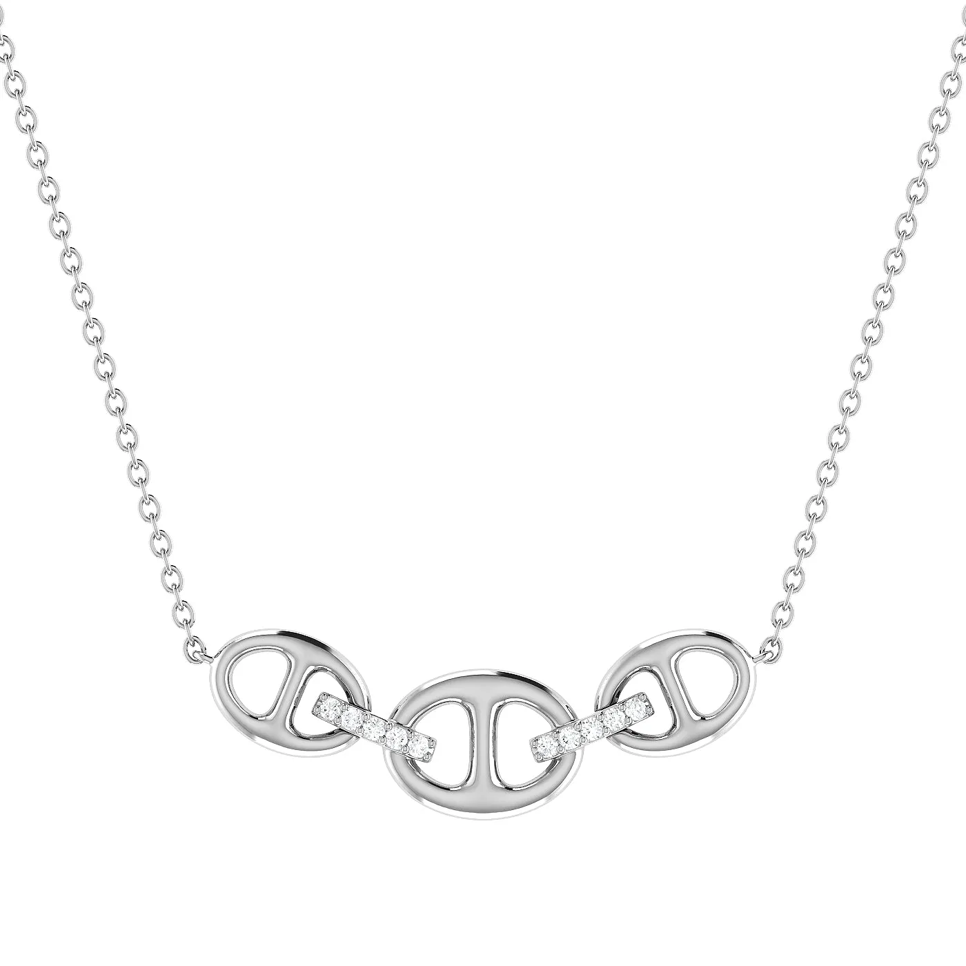 14KW 10RD0.05CT, DIAMOND ANCHOR LINK NECKLACE  (118N404253W14)