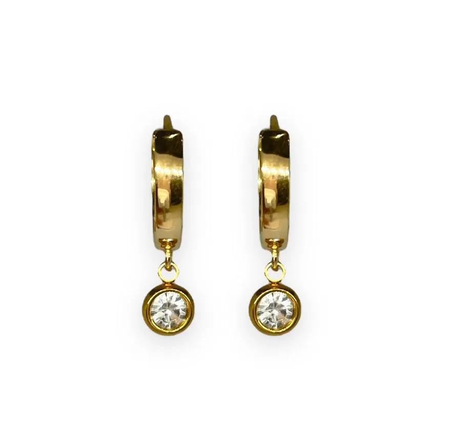 18K Gold Plated Silver Sparkle Crystal gemstone Huggies Hoop Earrings
