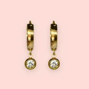 18K Gold Plated Silver Sparkle Crystal gemstone Huggies Hoop Earrings