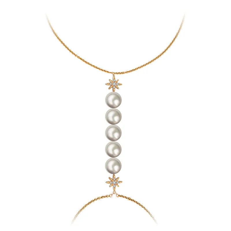 18k Gold Star Shape with Line Pearl 2 Way Diamond Bracelet