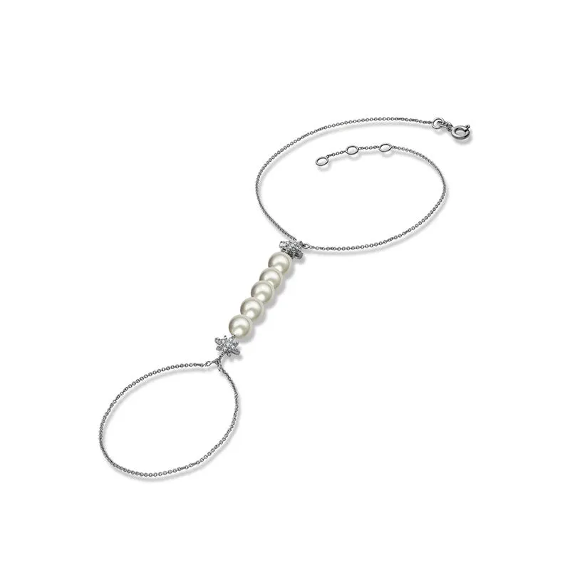 18k Gold Star Shape with Line Pearl 2 Way Diamond Bracelet