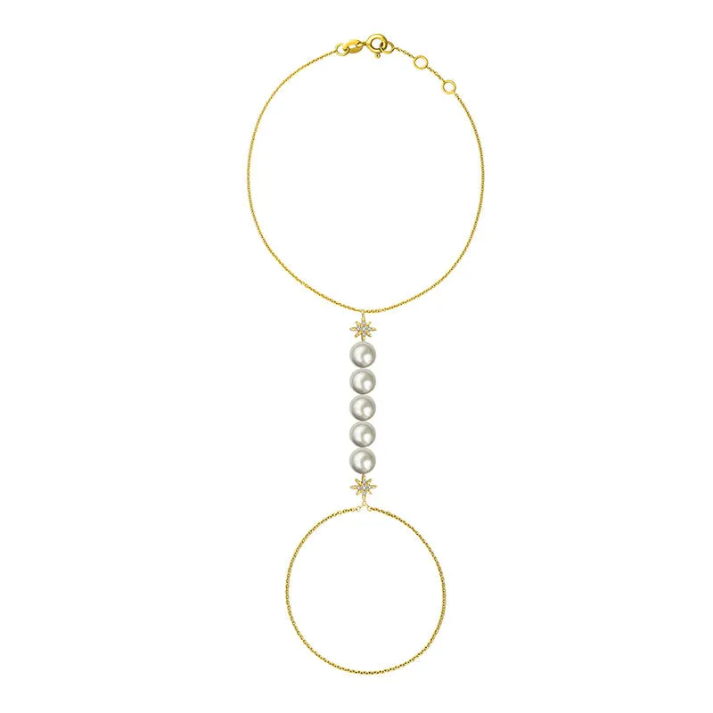 18k Gold Star Shape with Line Pearl 2 Way Diamond Bracelet