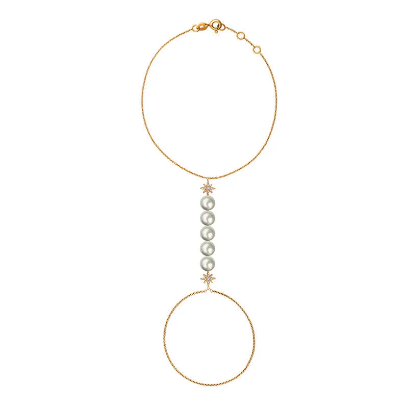 18k Gold Star Shape with Line Pearl 2 Way Diamond Bracelet