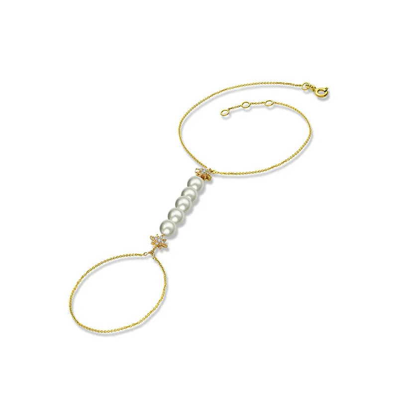18k Gold Star Shape with Line Pearl 2 Way Diamond Bracelet